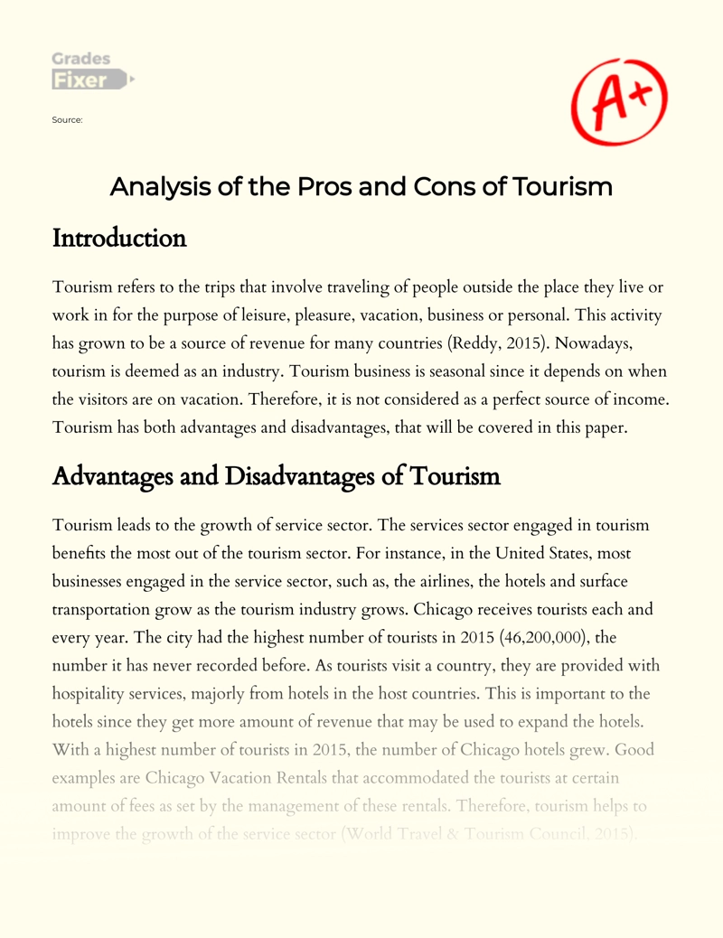 Analysis of The Pros and Cons of Tourism essay