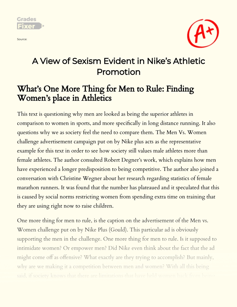 A View of Sexism Evident in Nike’s Athletic Promotion Essay