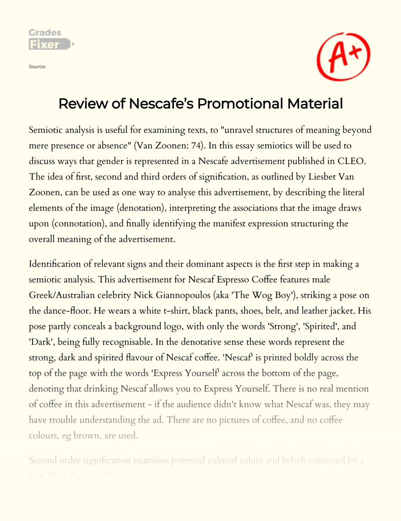 Review of Nescafe’s Promotional Material Essay
