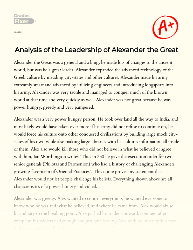 Analysis of The Leadership of Alexander The Great Essay