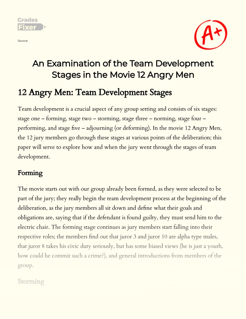 An Examination of The Team Development Stages in The Movie "12 Angry Men" Essay