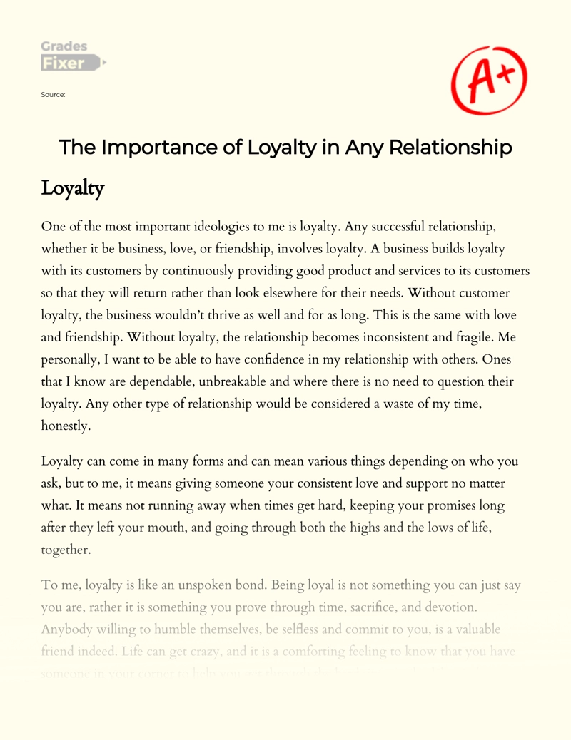 Importance of Loyalty in Relationships: Business, Love and Friendship Essay
