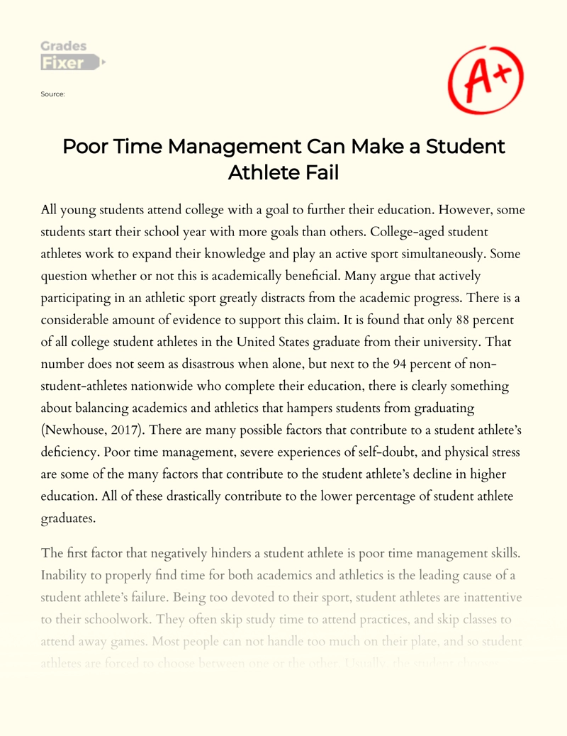Poor Time Management Can Make a Student Athlete Fail essay