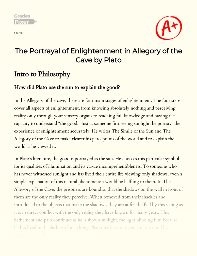The Portrayal of Enlightenment in Allegory of The Cave by Plato essay