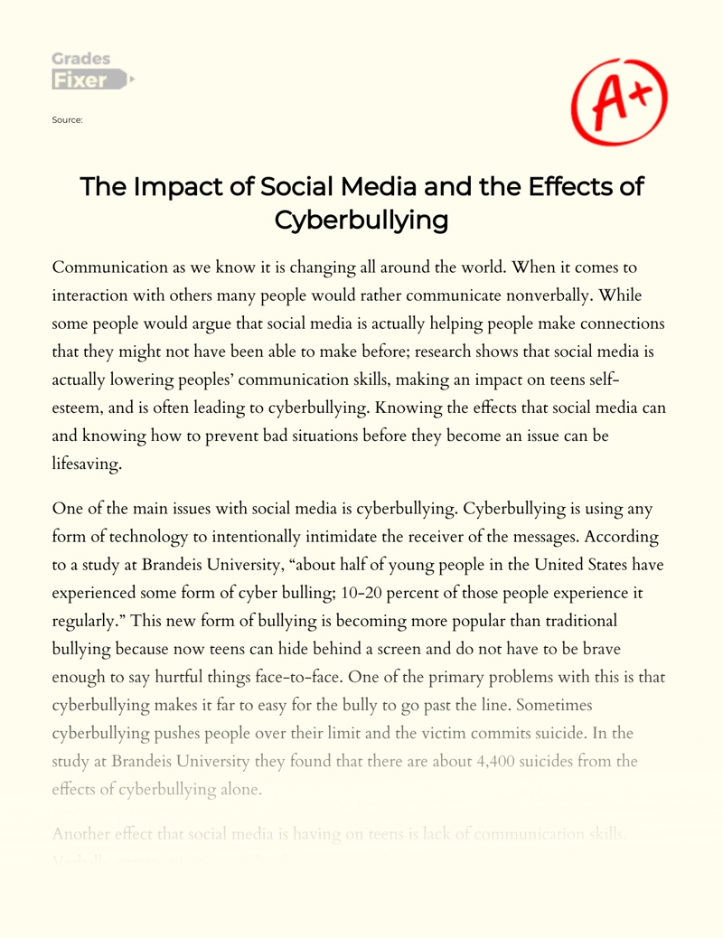 The Impact of Social Media and The Effects of Cyberbullying Essay