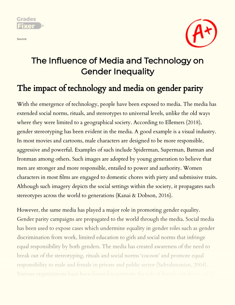 The Influence of Media and Technology on Gender Inequality essay