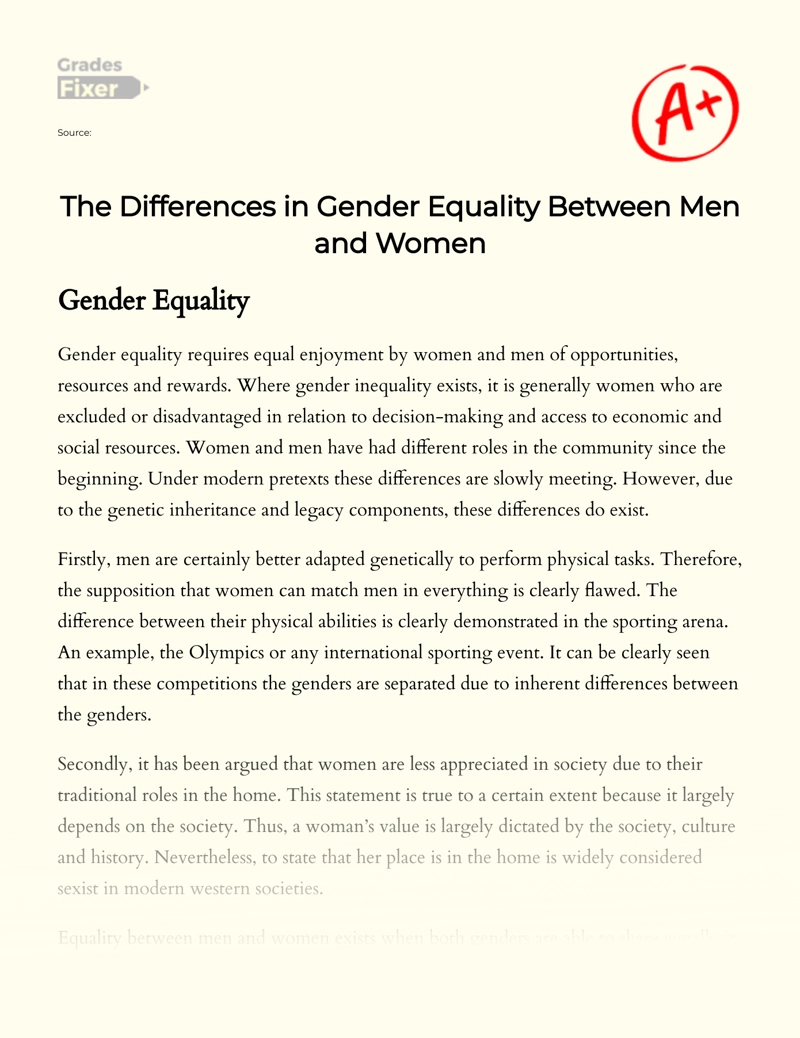 Equality Between Man and Woman: Essay on Gender Inequality Essay