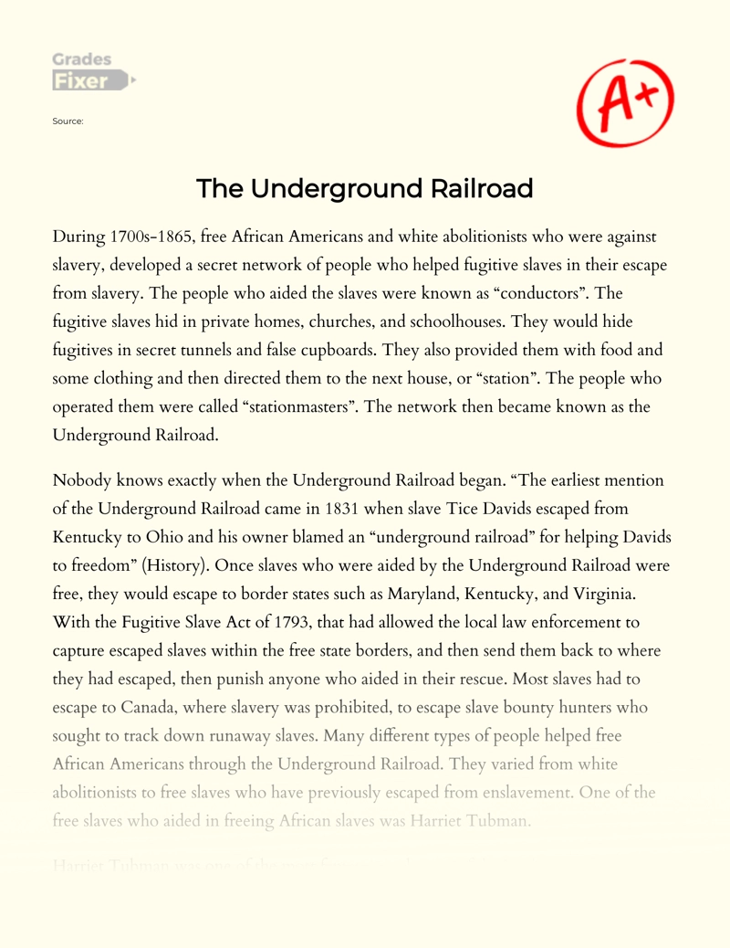 essay about the underground railroad