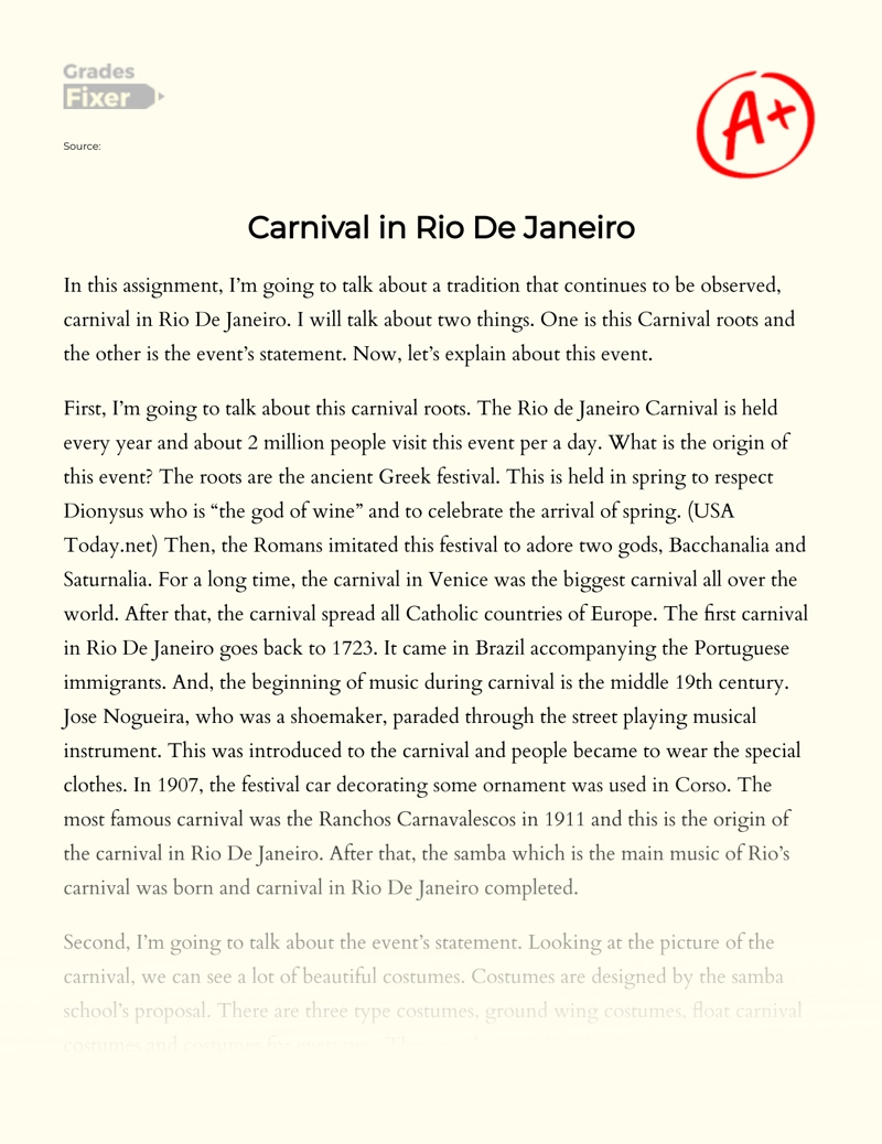 Carnival in Rio De Janeiro Essay
