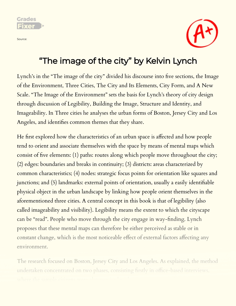 "The Image of The City" by Kelvin Lynch essay