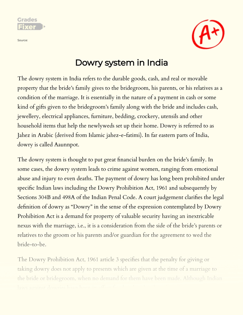 Overview of The Dowry System in India Essay