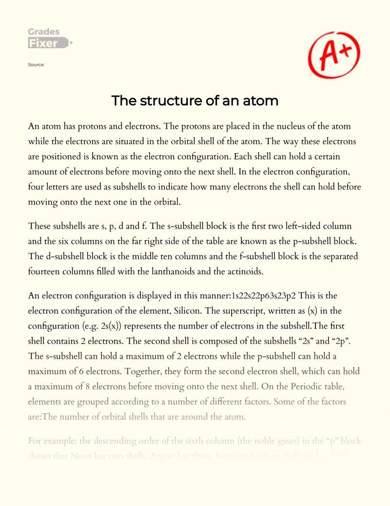 The Structure of an Atom essay