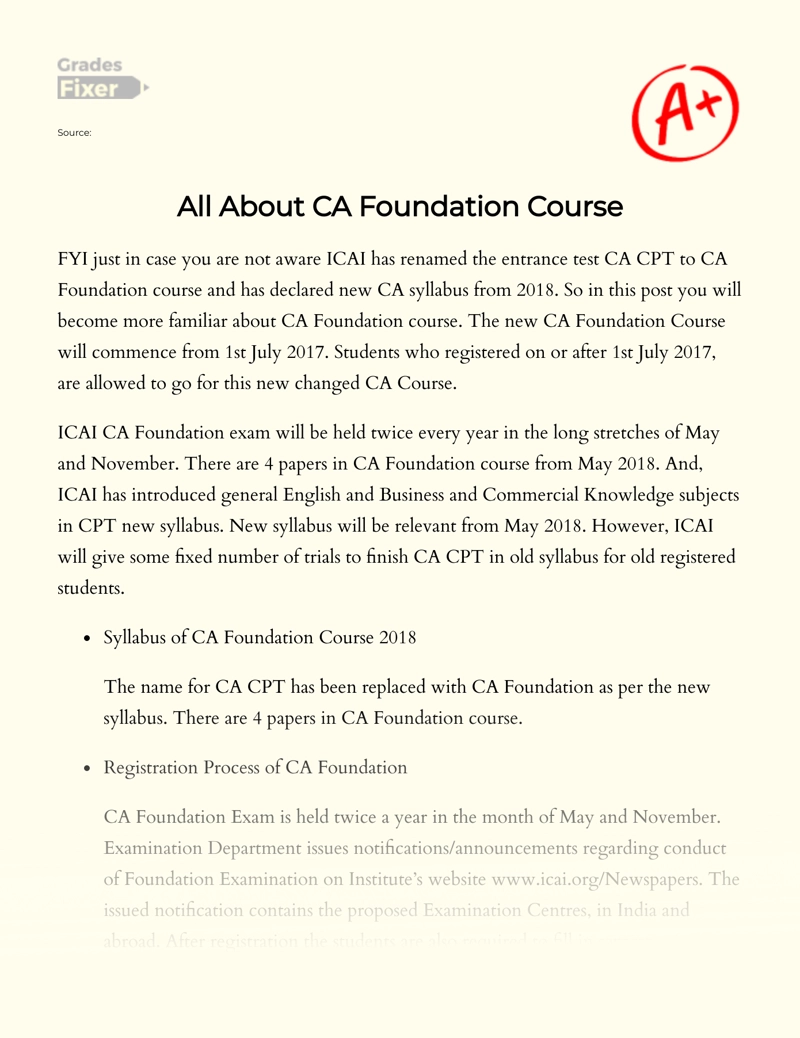 All About Ca Foundation Course Essay
