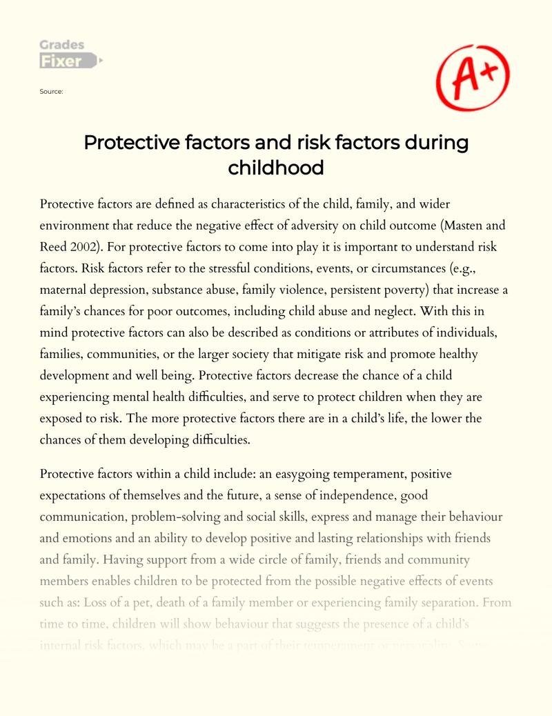 Protective Factors and Risk Factors During Childhood Essay