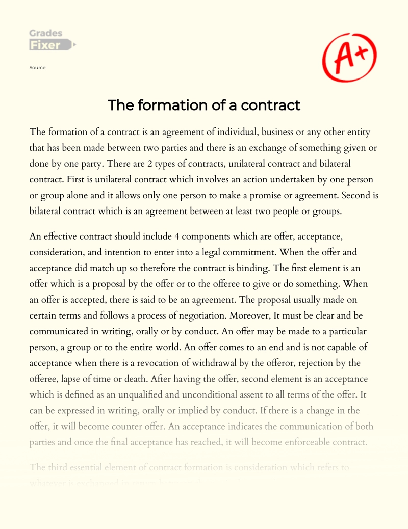 The Formation of a Contract  essay