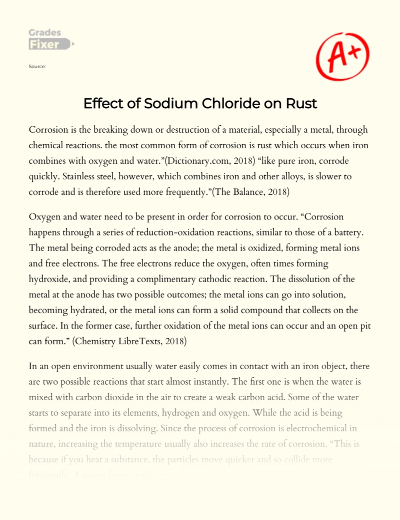 Effect of Sodium Chloride on Rust  Essay