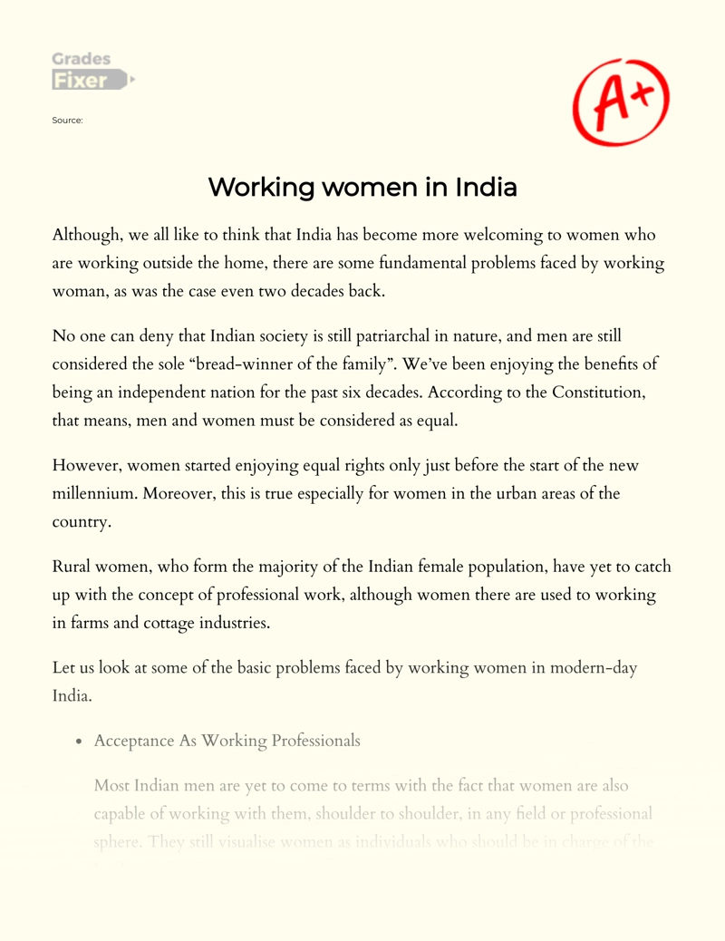Working Women in India Essay