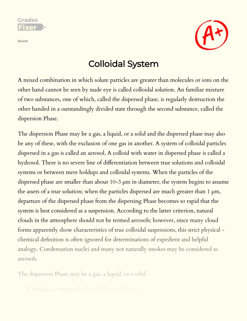 Colloidal System Essay
