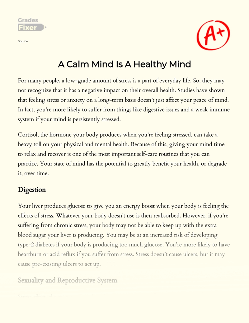 A Calm Mind is a Healthy Mind essay
