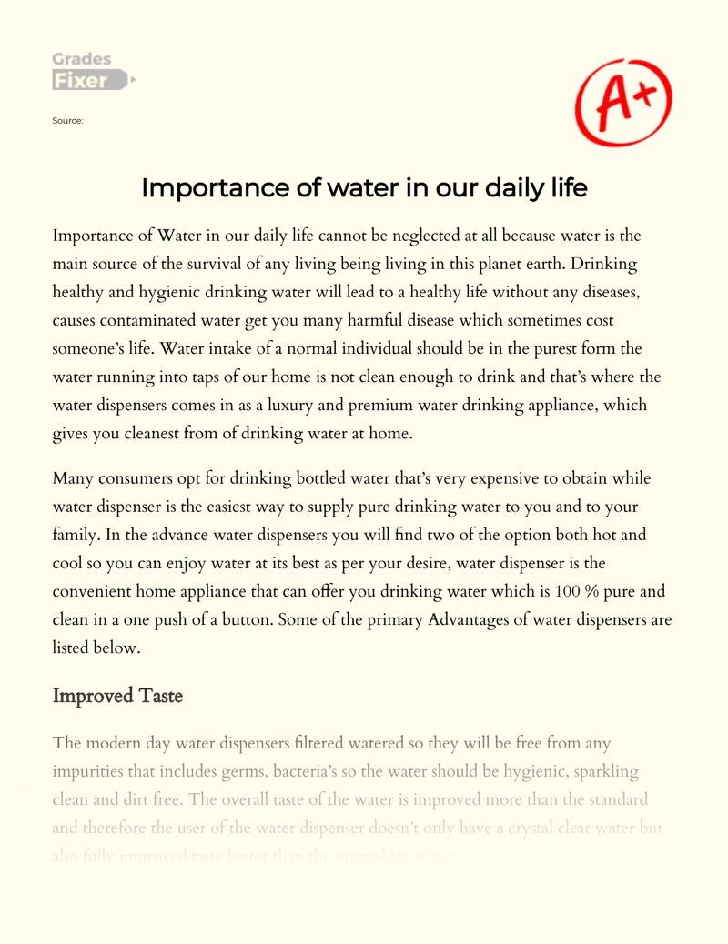 Importance of Clean Water and Advantages of Water Dispensers Essay