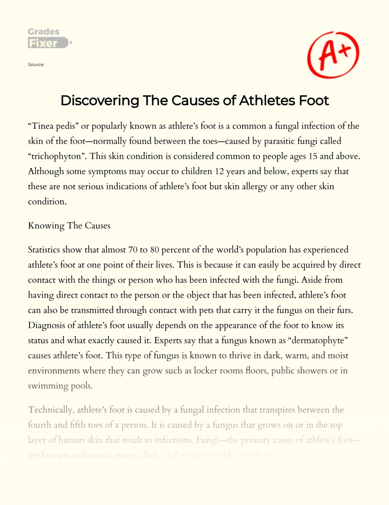 Discovering The Causes of Athlete's Foot essay