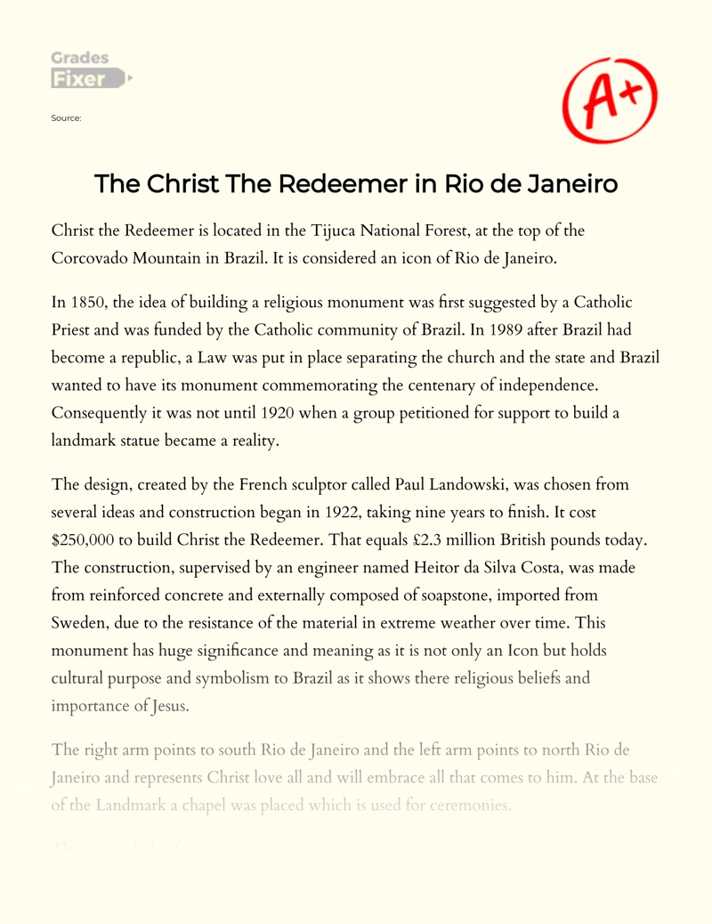 The Christ The Redeemer in Rio De Janeiro Essay