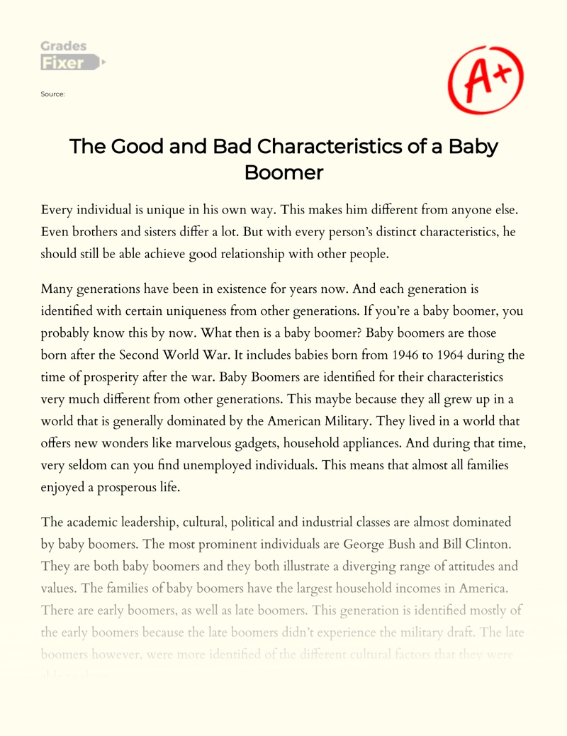 The Good and Bad Characteristics of a Baby Boomer Essay