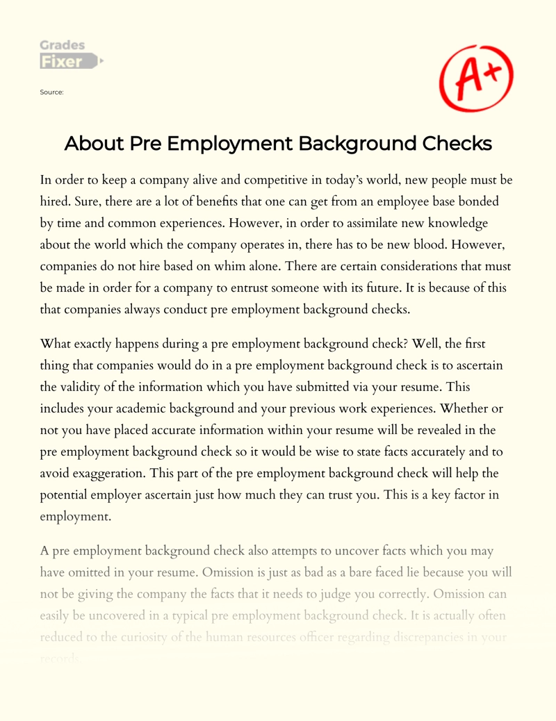 The Reasons Why Background Checks Should Be Required for All Companies Essay