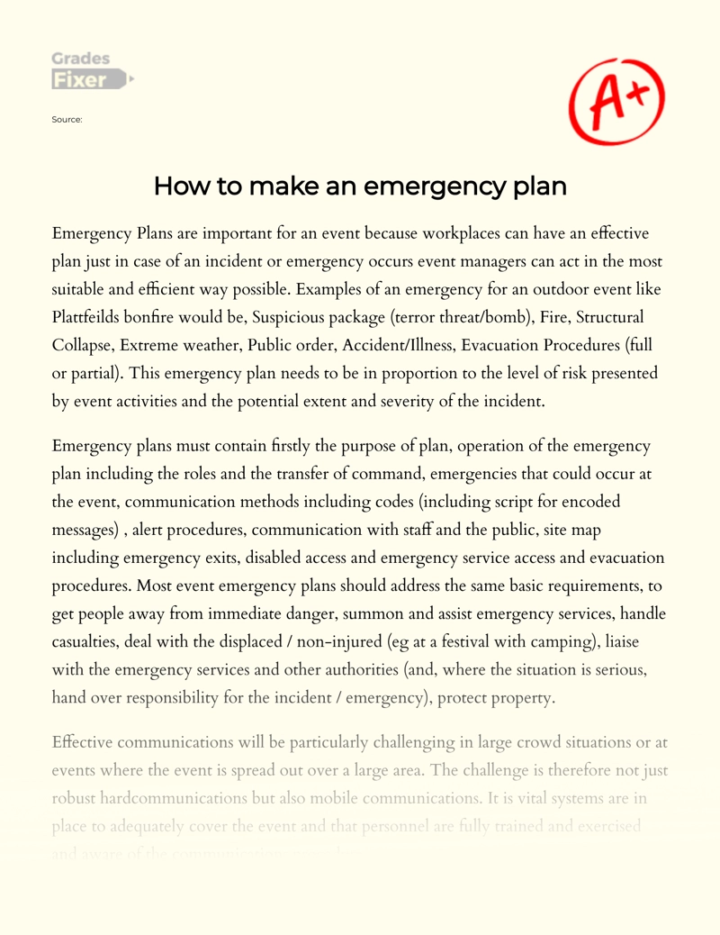 How to Make an Emergency Plan Essay