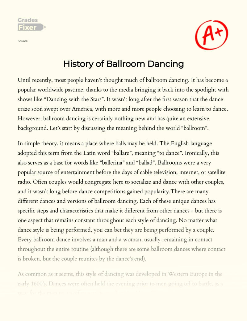short essay ballroom dance
