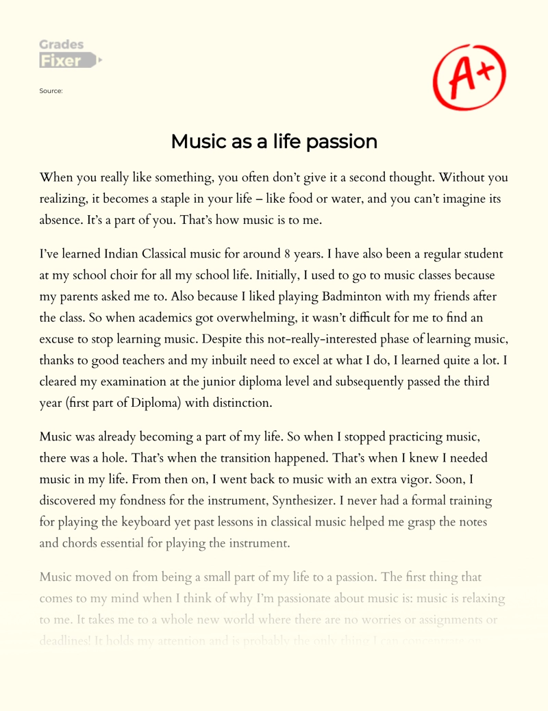 My Passion for Music as a Part of My Life Essay