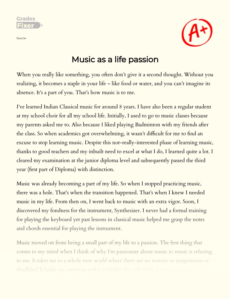 essay about music in my life