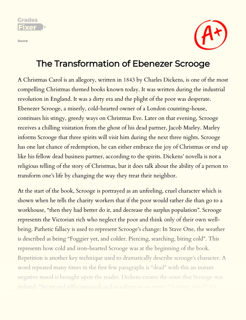 The Transformation of Ebenezer Scrooge essay