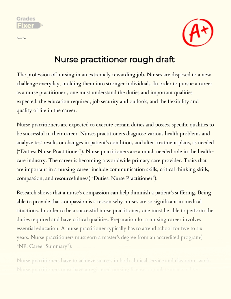 The Job of Nurse Practitioner Essay