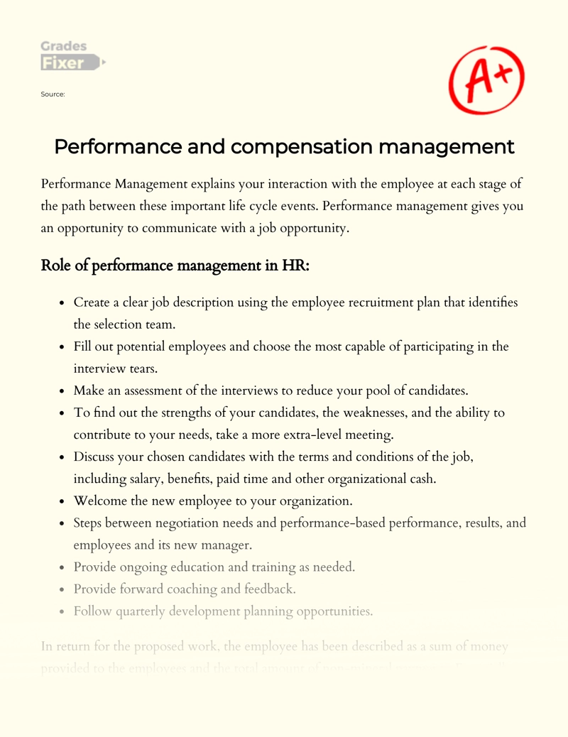 Performance and Compensation Management essay