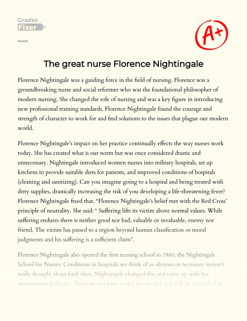 The Great Nurse Florence Nightingale essay