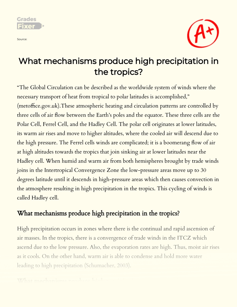 The Mechanisms Producing High Precipitation in The Tropics essay