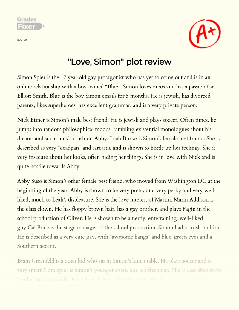 "Love, Simon": Movie Review and Film Summary essay