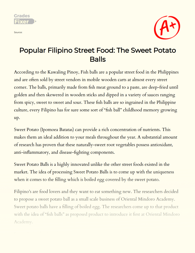 Popular Filipino Street Food: The Sweet Potato Balls Essay