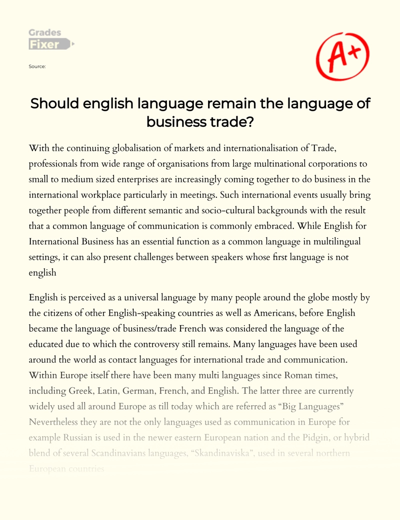 The English Language as The Language for International Business  Essay
