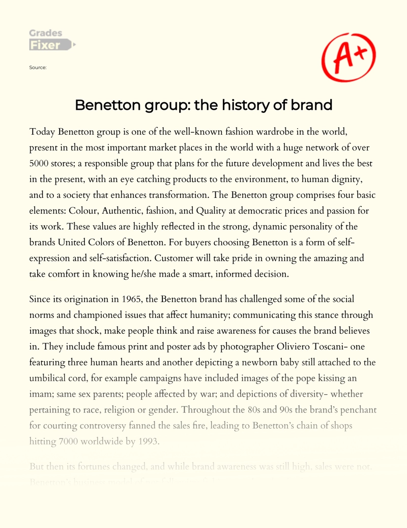 Benetton Group: The History of Brand Essay