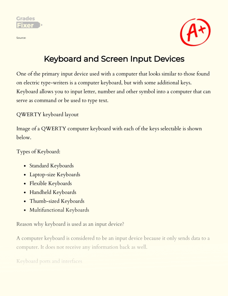 Keyboard and Screen Input Devices Essay