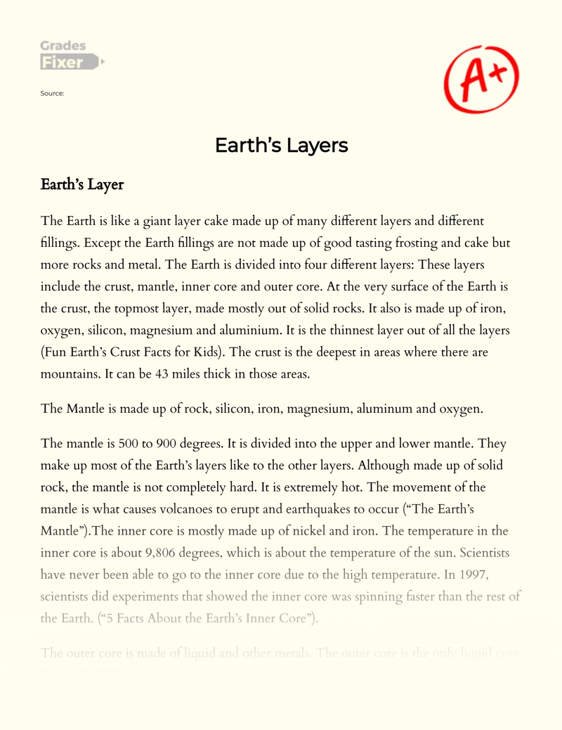 The Layers of The Earth and Their Function Essay