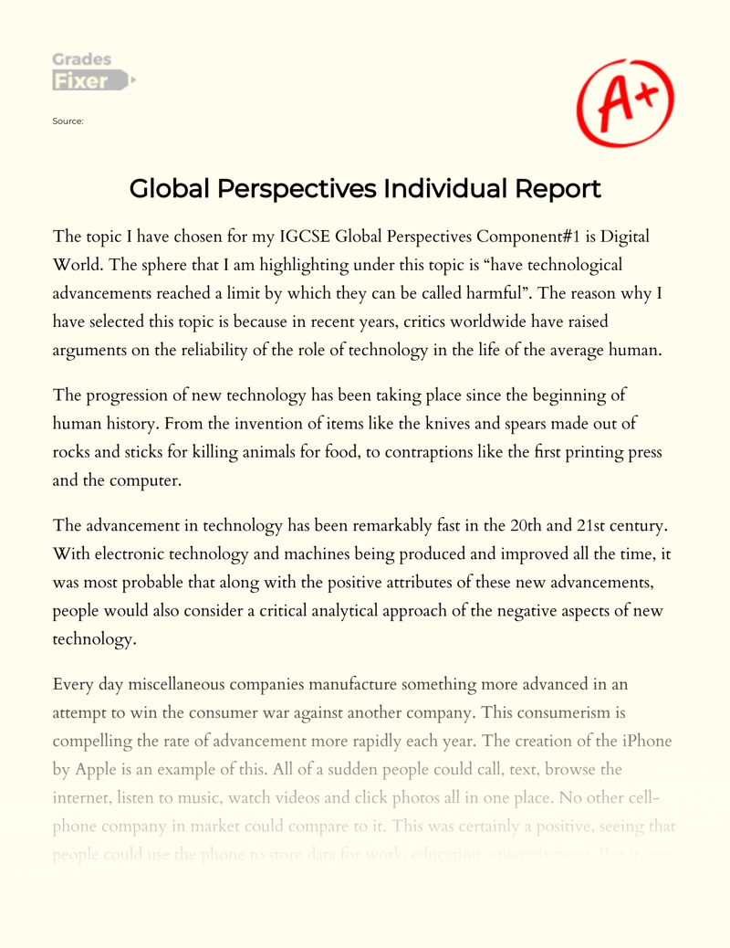 Global Perspectives Individual Report Essay