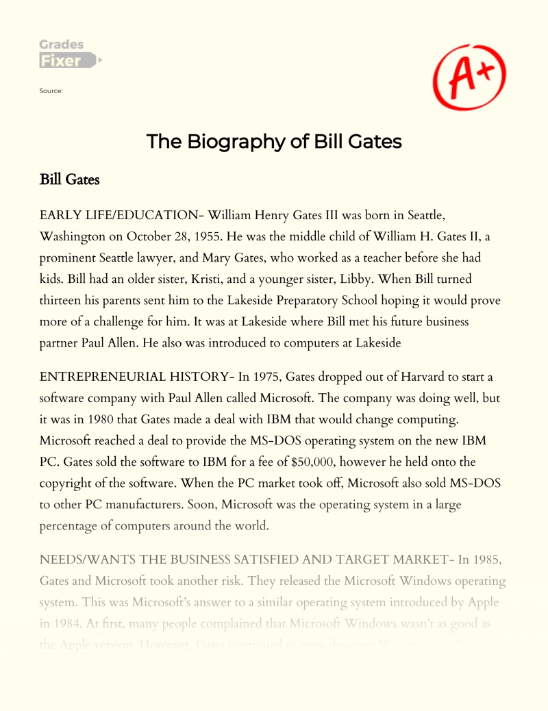 The Biography of Bill Gates Essay