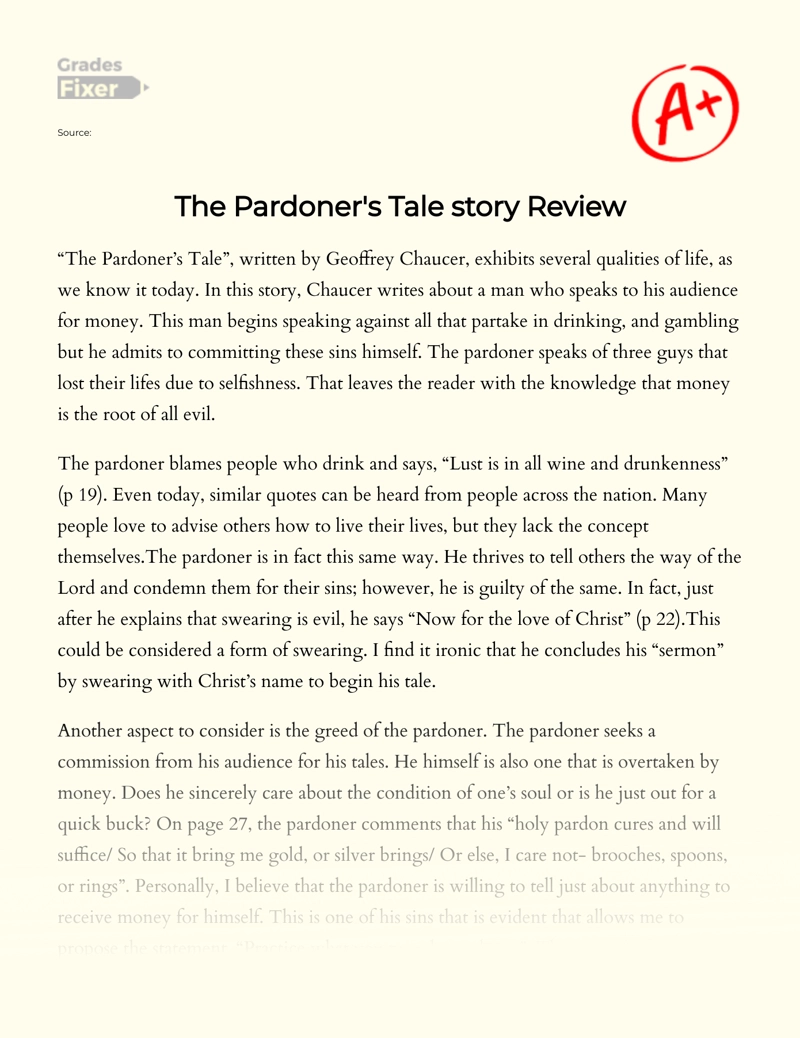 The Pardoner's Tale Story Review Essay