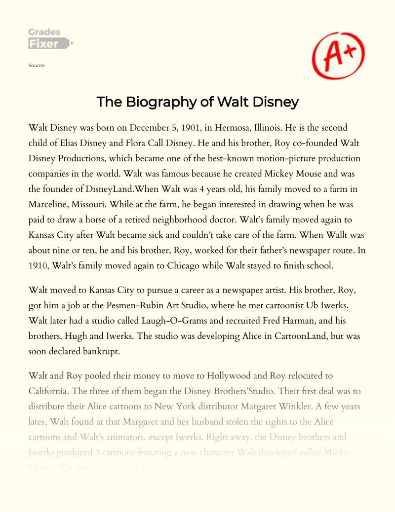 The Biography of Walt Disney Essay