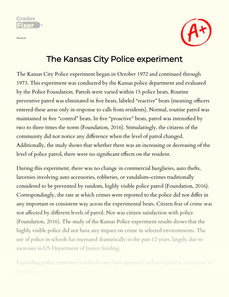An Overview of The Kansas City Police Experiment Essay