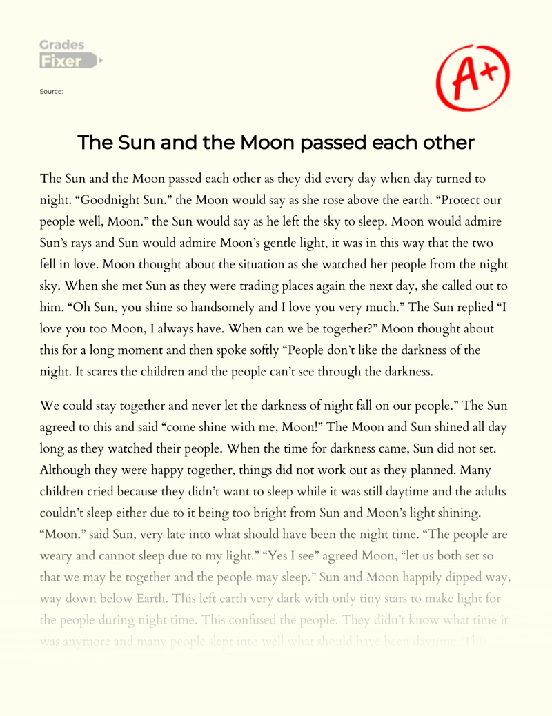 The Sun and The Moon Passed Each Other Essay