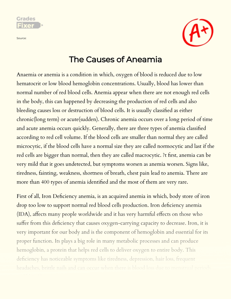 The Causes of Anemia Essay